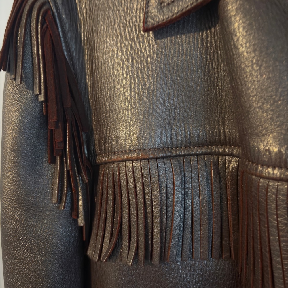 Fringed Leather Jacket - Dark Brown - image 4